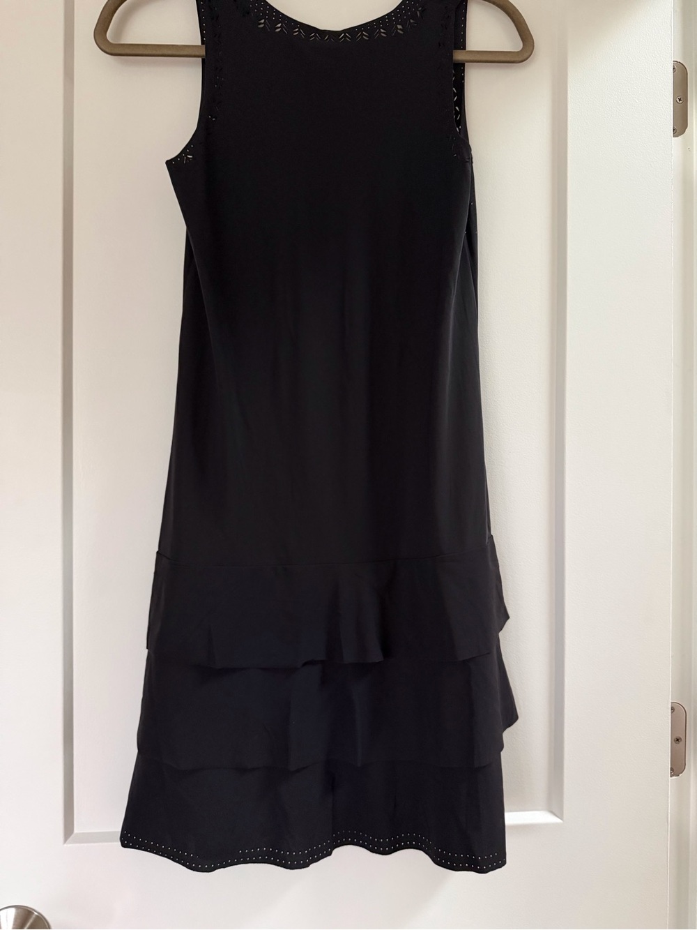 Cop.Copine Black Sleeveless Tiered Eyelet-Trim Dress